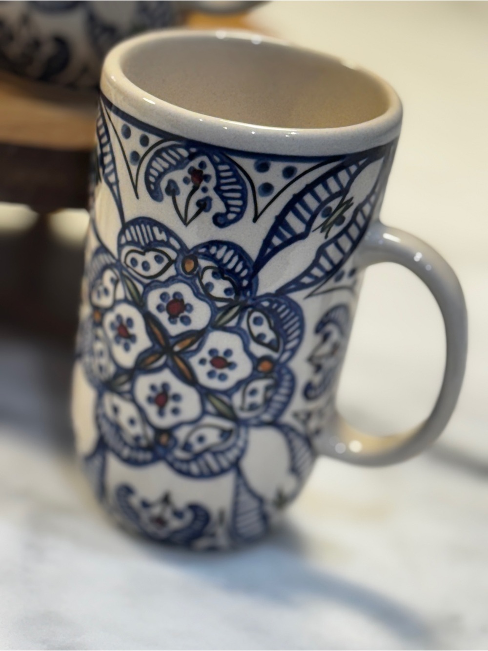 Tunis World Market Set of 2 White And Blue Hand Painted Ceramic Mug - Picture 2 of 7